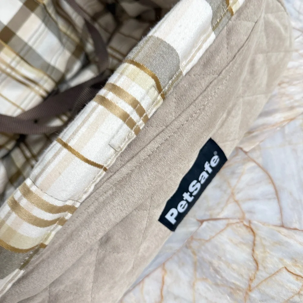 PetSafe Happy Ride Quilted Dog Booster‎ Seat Tan Plaid Fleece Small Pet Car Seat